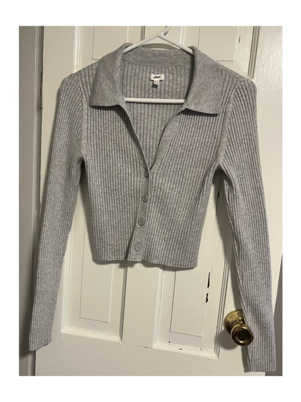 aerie Light Gray Ribbed V-Neck Button Cardigan